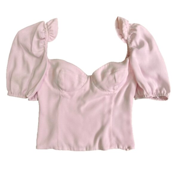 Aritzia Wilfred Novella Dusty Pink Crepe Smocked Crop Top Blouse S Puff Sleeve - Picture 1 of 11